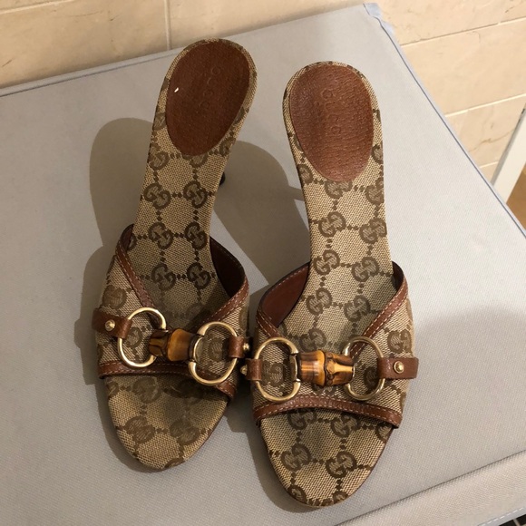 Gucci Monogram Kitten Heel Mule Sandals - size 6 - Picture 1 of 7